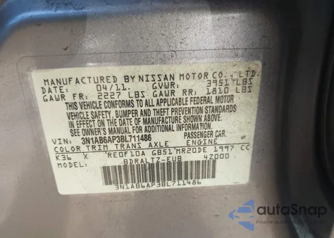 2011 Nissan Sentra 2.0S z USA, uszkodzony, nr VIN 3N1AB6AP3BL711486
